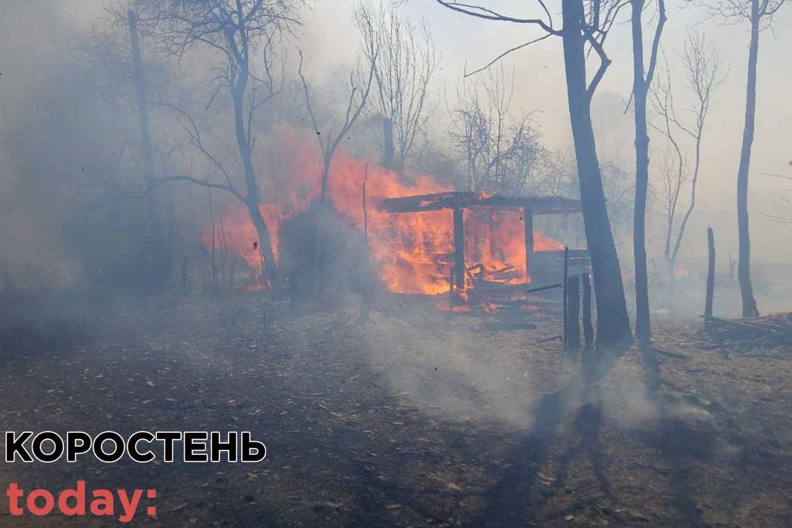 На Коростенщині вогонь з сухого болота спалив 4 будівлі та перекинувся на ліс