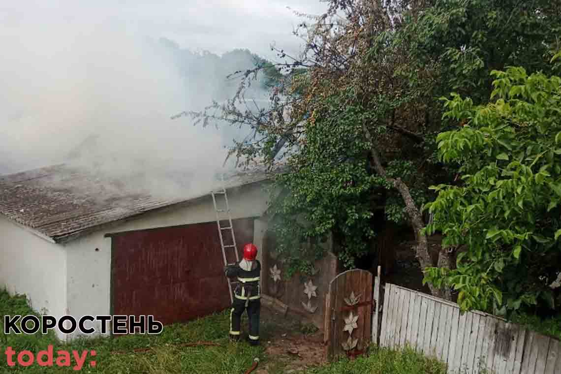 У Коростенському районі рятувальники загасили сараї та гараж, вогонь з яких ледь не перекинувся на хату 📷ФОТО