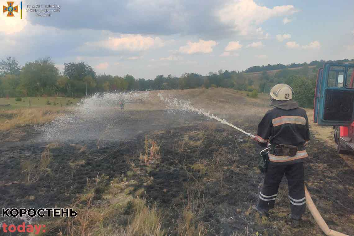 У селі Коростенського району на землю впали дроти лінії електропередач, після чого зайнялась суха трава 📷ФОТО