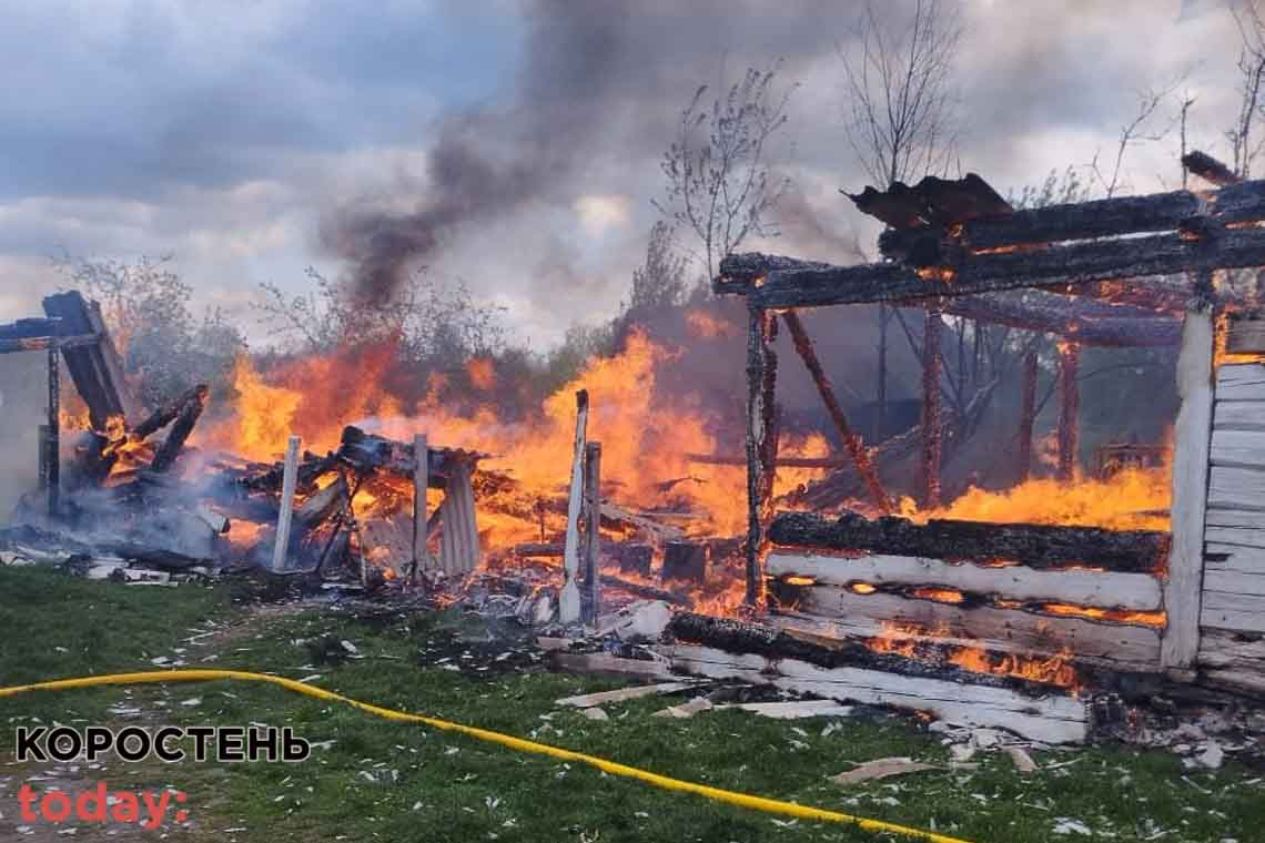 У селі Народицької громади два дні не було світла, коли увімкнули, згорів будинок та господарчі споруди (ФОТО)
