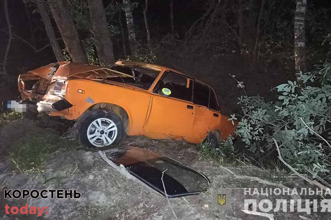 Між селами Ємільчинської громади водійка з Коростеня з’їхала з дороги на ВАЗ, врізалась в дерево та загинула (ФОТО)