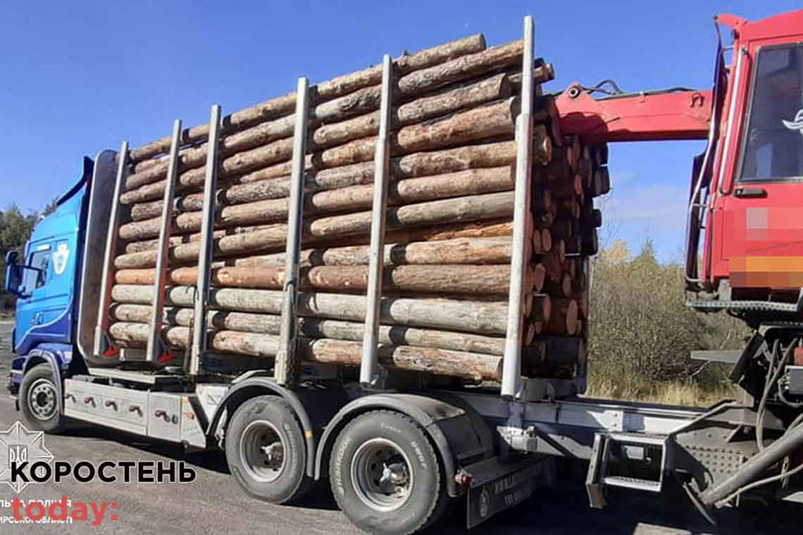 На автодорозі в Коростенському районі патрульні зупиняли вантажівки з деревиною, на яку не було відповідних документів