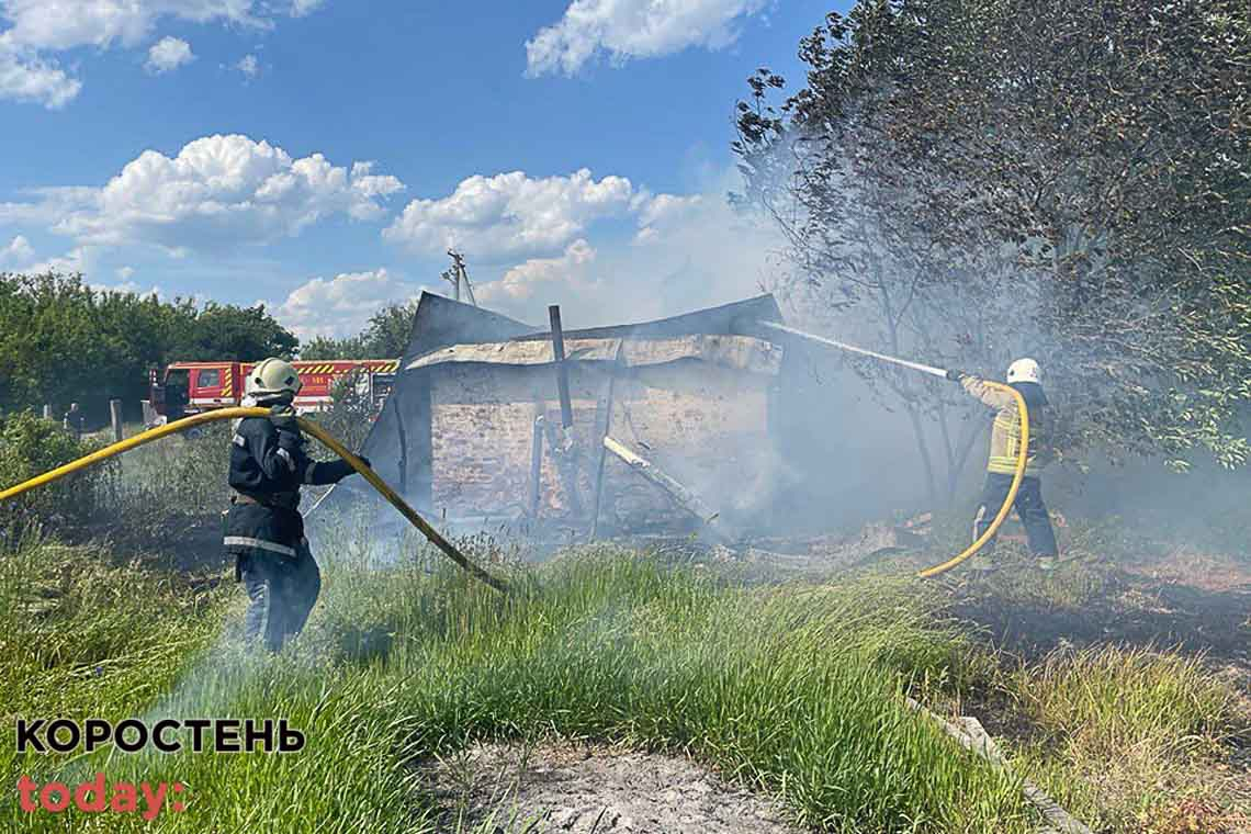 У селі на Овруччині горіла господарча будівля: вогонь знищив покриття та перекриття будівлі (ФОТО)