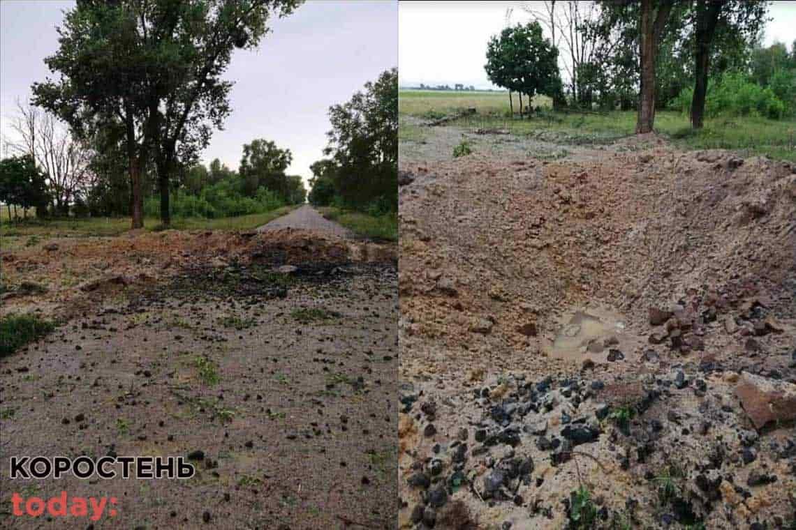 Через потрапляння блискавки у замінований відрізок дороги сполученням Народичі-Радча, відбулось руйнування шляху