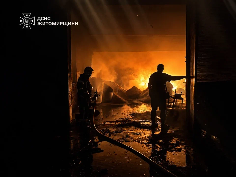 У селі Малинської громади сталася пожежа у будівлі з виготовлення паливних брикетів