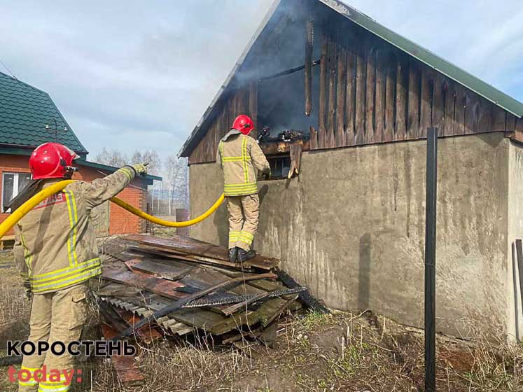 Загорівся дровник та покрівля господарської будівлі: у селі біля Коростеня люди спалювали суху рослинність