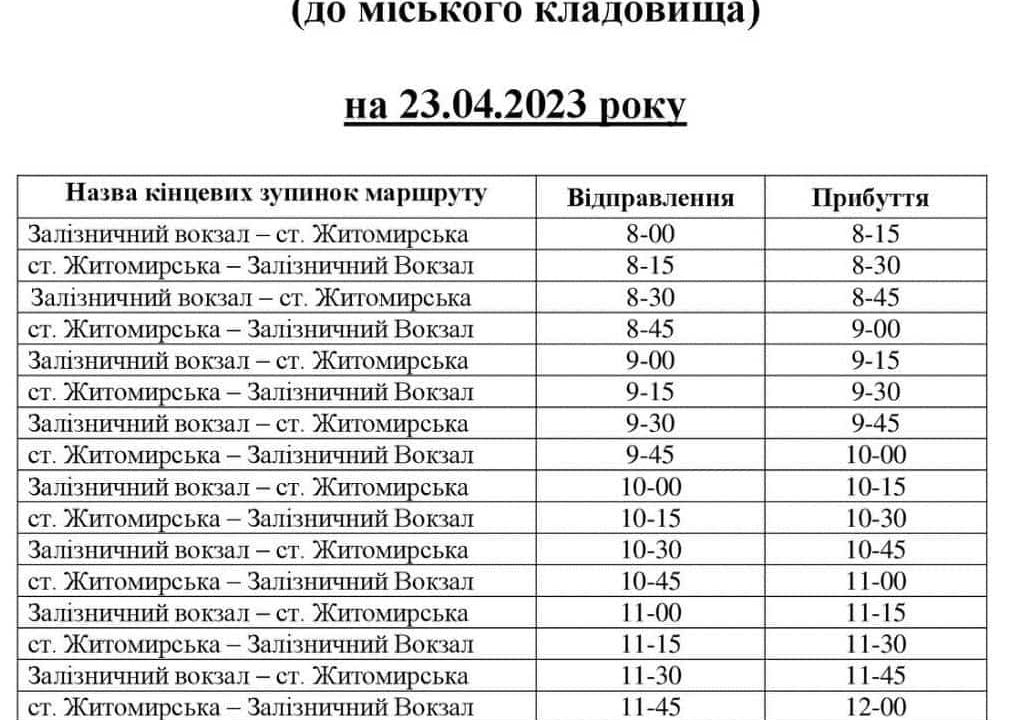 У провідну неділю в Коростені курсуватиме додатковий автобус