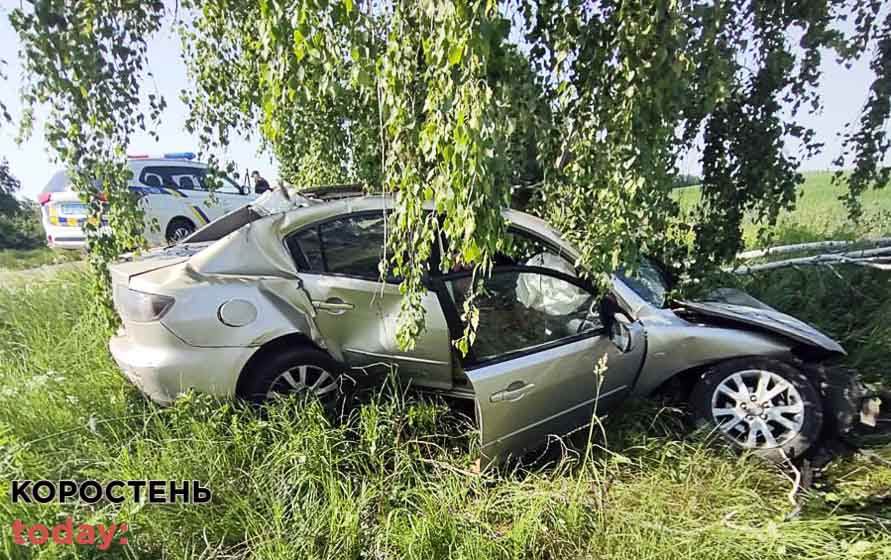 На території Малинської громади водій на Nissan врізався в дерево, загинула пасажирка (ФОТО)