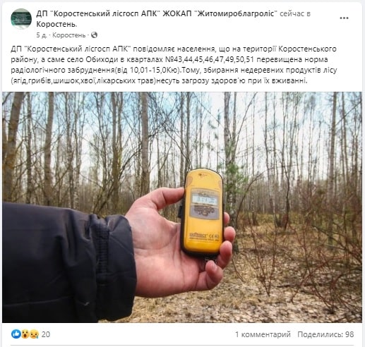Радіологічна небезпека відсутня: Коростенський лісгосп помилково заявив про небезпеку збирання грибів та ягід в одному із сіл