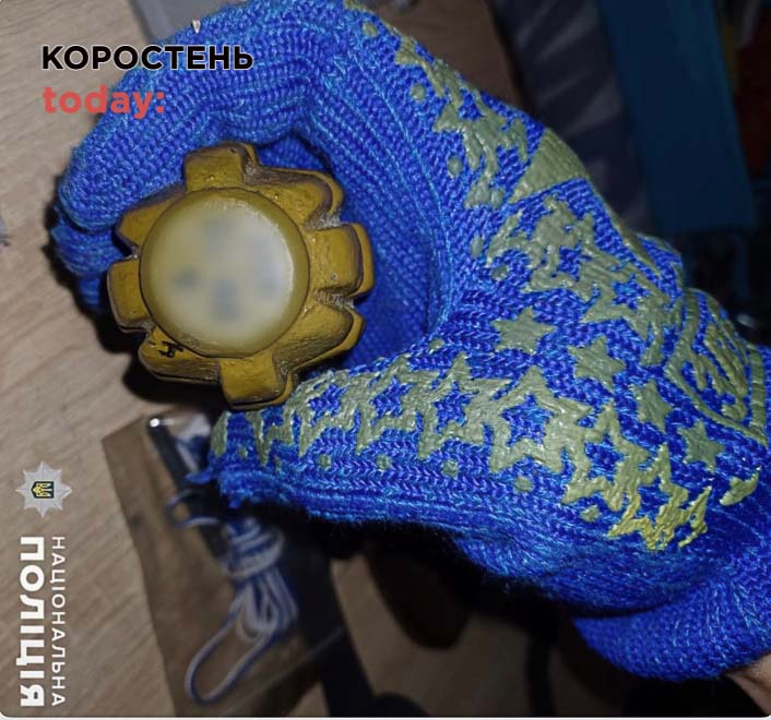 Під час обшуку у жителя Малина поліцейські знайшли два корпуси від гранат, електродетонатор та набої