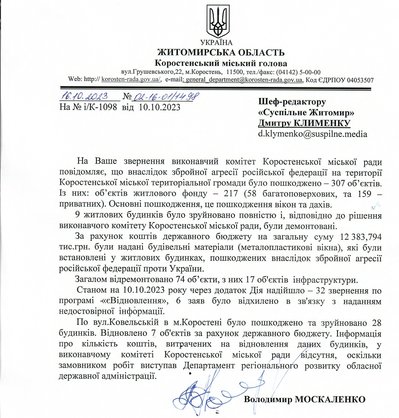 Жителі Коростенської громади подали 32 заяви за програмою “єВідновлення”