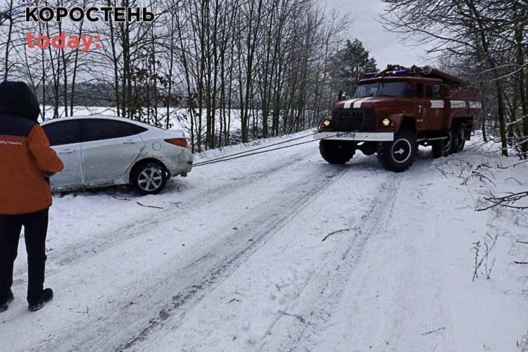 У селі Лугинської громади рятувальники вилучали з кювету автомобіль