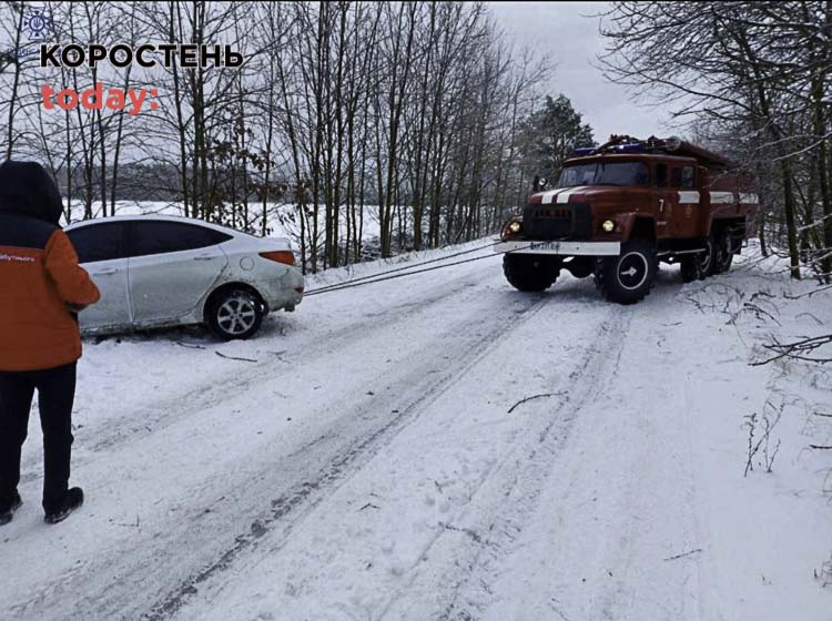 У селі Лугинської громади рятувальники вилучали з кювету автомобіль