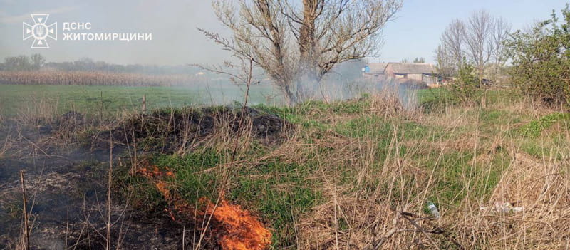Минулої доби рятувальники чотири рази ліквідовували займання сухостою в Коростенському районі