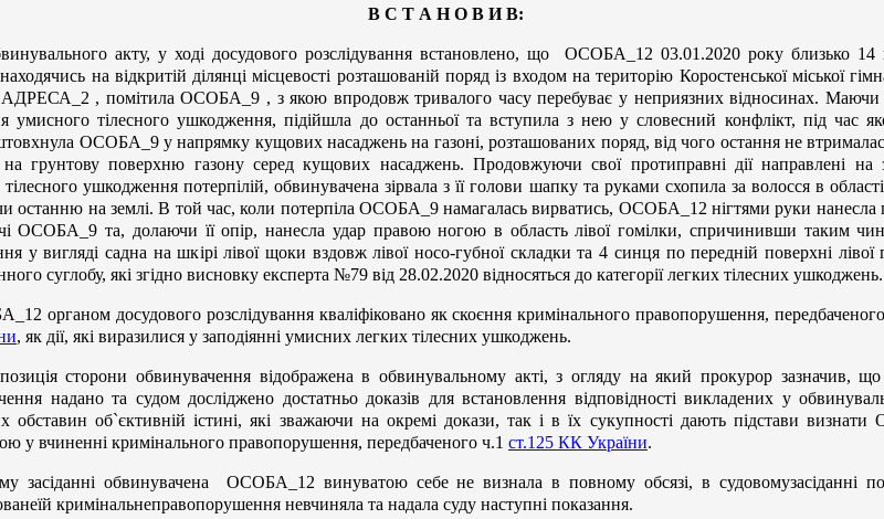 Справа довжиною у понад три роки: суд виніс вирок щодо побиття юристки КП заступницею мера Коростеня