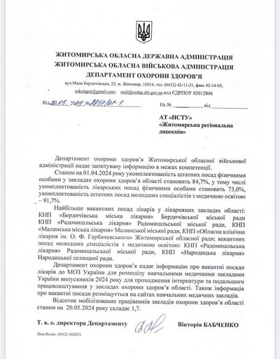 У Малині та Народичах – гостра нестача медиків