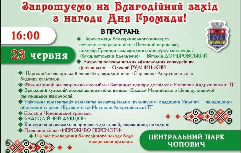 Виступ артистів, атракціони та ярмарок – на Трійцю в Чоповичах відбудеться благодійний захід