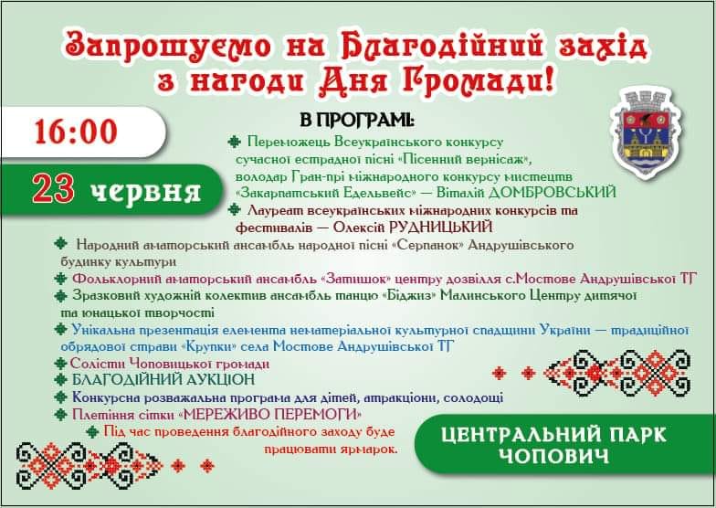 Виступ артистів, атракціони та ярмарок – на Трійцю в Чоповичах відбудеться благодійний захід
