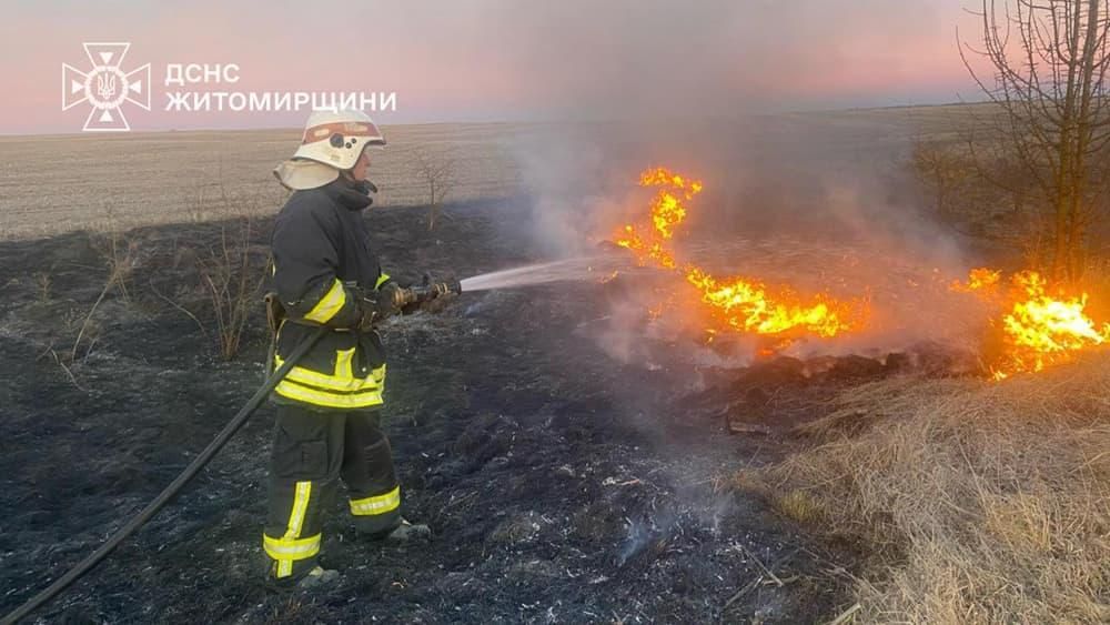 У селі Коростенського району горіла суха трава: вогонь розповсюдився на дві господарчі будівлі