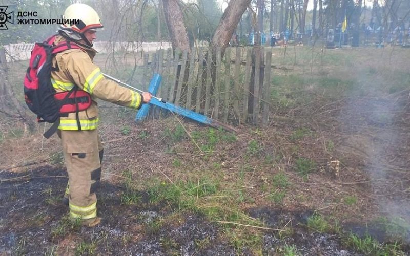 В одному з сіл Овруччини рятувальники ліквідовували пожежу на цвинтарі