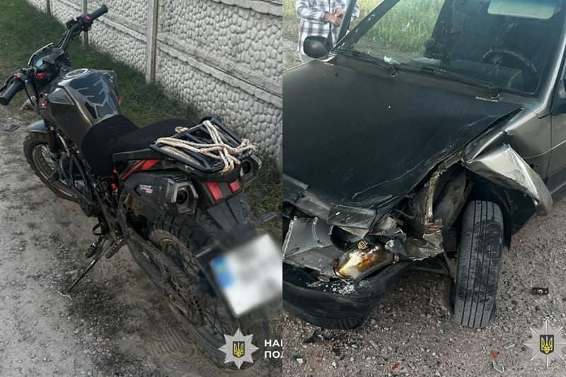 У селі на Житомирщині 13-річний мотоцикліст зіштовхнувся ВАЗ: постраждав водій двоколісника та його юний пасажир