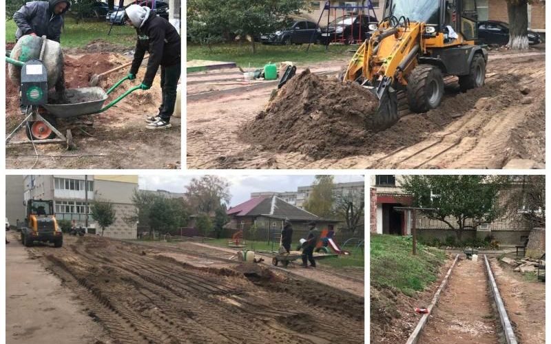 На одній з вулиць в Овручі реконструюють прибудинкову територію: перенесли дитячий майданчик та облаштовують парковку
