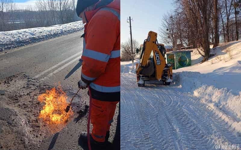 На Житомирщині розчищають дороги від снігових валів та латають ями холодним асфальтом перед відлигою