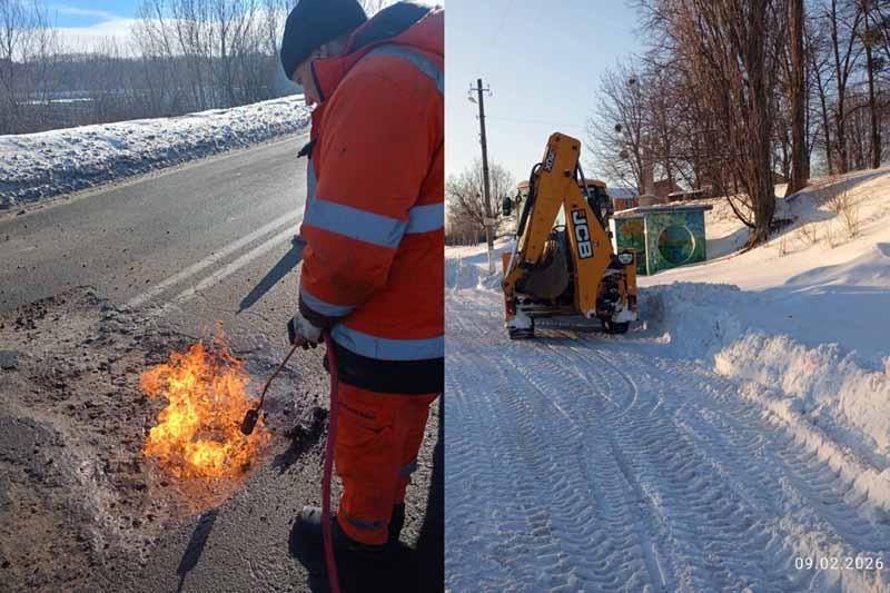 На Житомирщині розчищають дороги від снігових валів та латають ями холодним асфальтом перед відлигою