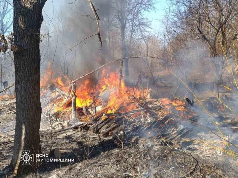 У селі на Олевщині через загорання сухої трави згоріла господарча будівля