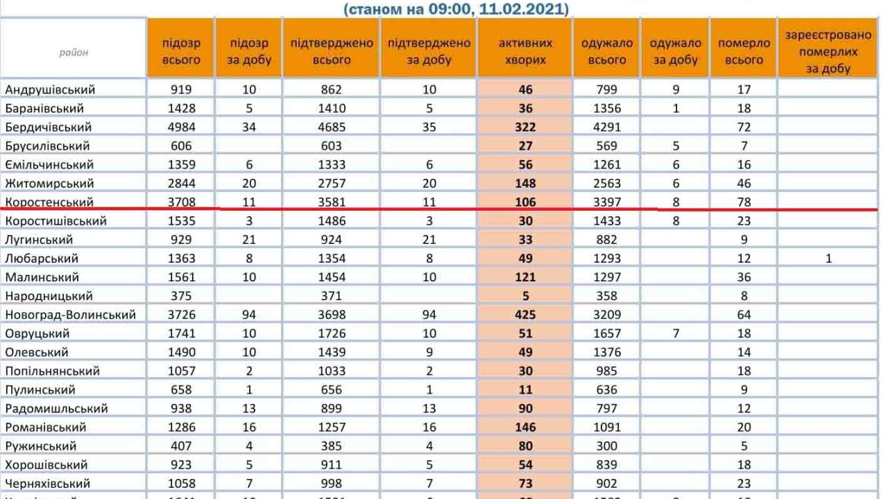 Ситуація із COVID-19 стабілізувалась: за офіційною статистикою на Коростенщині хворіє 106 осіб