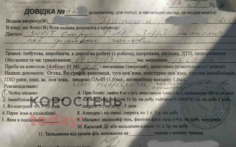 У школі на Коростенщині підліток до струсу мозку побив однокласницю ?ФОТО
