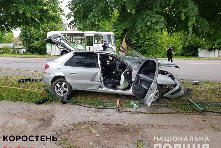 Подробиці ДТП біля коростенського водоканалу: Citroen зіткнувся з мопедом та врізався в дерево: водій автомобіля загинув