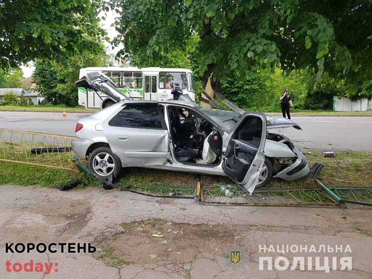 Подробиці ДТП біля коростенського водоканалу: Citroen зіткнувся з мопедом та врізався в дерево: водій автомобіля загинув