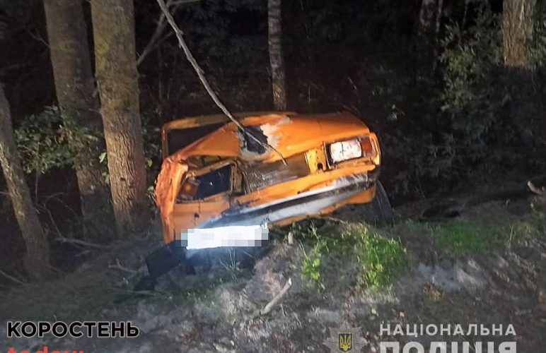 Між селами Ємільчинської громади водійка з Коростеня з’їхала з дороги на ВАЗ, врізалась в дерево та загинула (ФОТО)