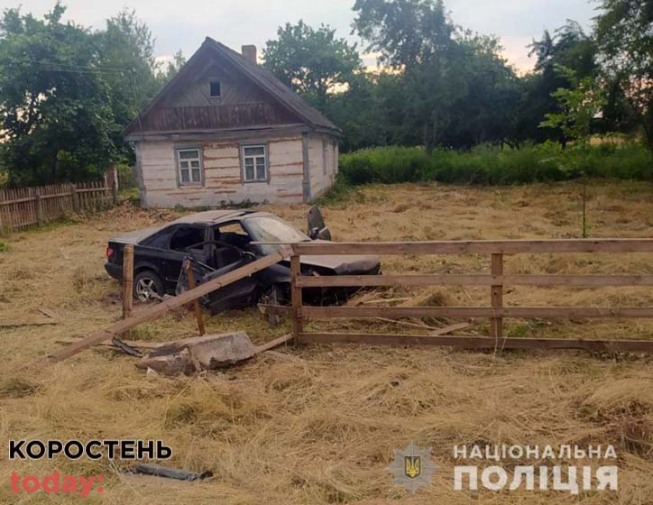 У селі Коростенського району Audi врізалась в паркан: постраждали троє дорослих та 7-річна дитина ?ФОТО