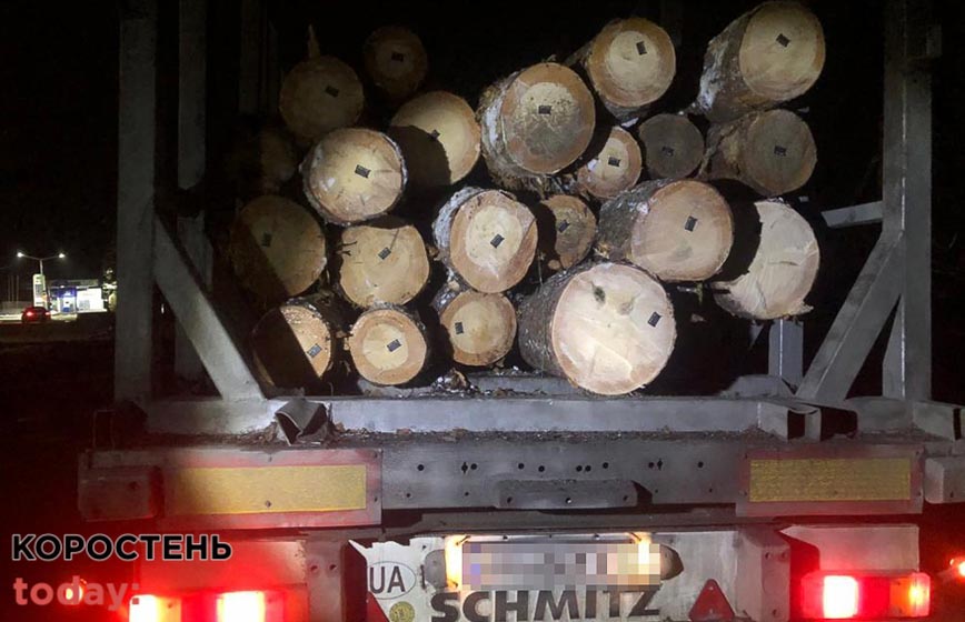 В Олевську зупинили дві вантажівки із сосновими колодами без документів: поліцейські вилучили автівки та деревину