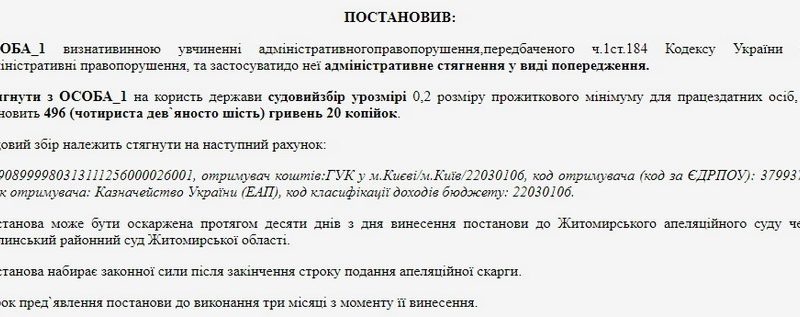 Як Малинський суд покарав жінку, син якої порушив комендантську годину та пив пиво у громадському місці