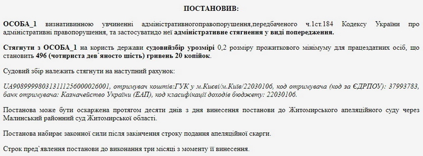 Як Малинський суд покарав жінку, син якої порушив комендантську годину та пив пиво у громадському місці