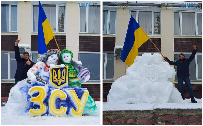 Художник з Коростенщини створив патріотичну композицію зі снігу ?ФОТО